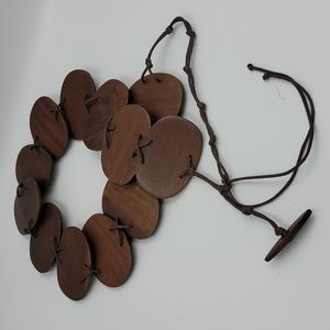 Wood and leather belt statement boho adjustable Sz S -M